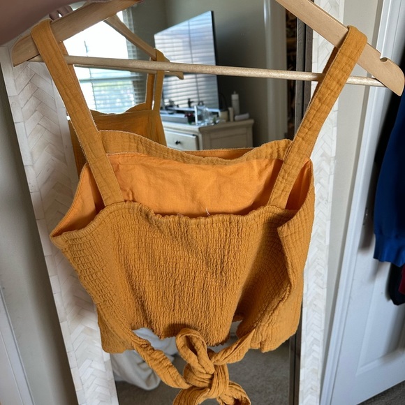 Anthropologie Yellow Smocked Tie-Back Top - Picture 6 of 10